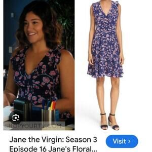 Rebecca Taylor Kyoto Silk Floral Women's Size 12 Navy Red Floral Print TV Show